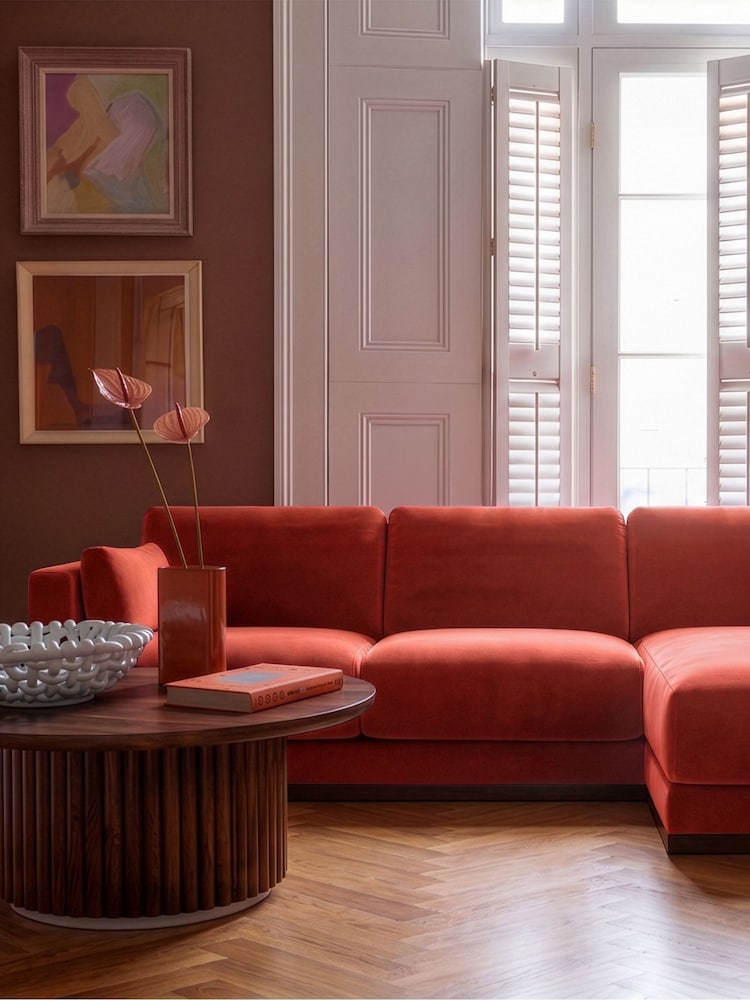 Swoon Burnt Orange Alesund Easy Velvet Right Hand Corner Sofa - Image 1 of 6 Swoon Burnt Orange Alesund Easy Velvet Right Hand Corner Sofa - Image 1 of 6