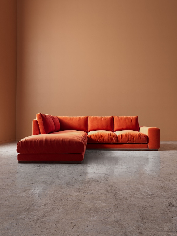 Swoon Burnt Orange Denver Easy Velvet Left Hand Corner Sofa - Image 2 of 6 Swoon Burnt Orange Denver Easy Velvet Left Hand Corner Sofa - Image 2 of 6