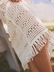 White Crochet Fringe Midi Sleeveless Dress - Image 4 of 6