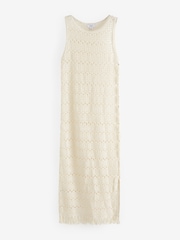 White Crochet Fringe Midi Sleeveless Dress - Image 5 of 6