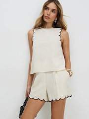 River Island Cream Sleeveless Scallop Edge Linen Look Top - Image 1 of 4