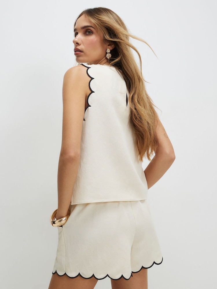 River Island Cream Sleeveless Scallop Edge Linen Look Top - Image 2 of 4