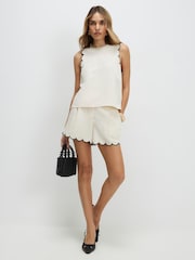 River Island Cream Sleeveless Scallop Edge Linen Look Top - Image 3 of 4