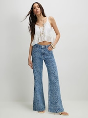 River Island Blue High Rise Floral Print Relaxed Straight Fit Jeans - Image 1 of 4