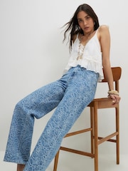 River Island Blue High Rise Floral Print Relaxed Straight Fit Jeans - Image 3 of 4