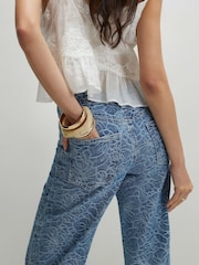 River Island Blue High Rise Floral Print Relaxed Straight Fit Jeans - Image 4 of 4