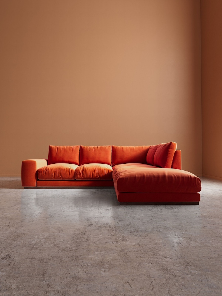 Swoon Burnt Orange Denver Easy Velvet Right Hand Corner Sofa - Image 2 of 6 Swoon Burnt Orange Denver Easy Velvet Right Hand Corner Sofa - Image 2 of 6