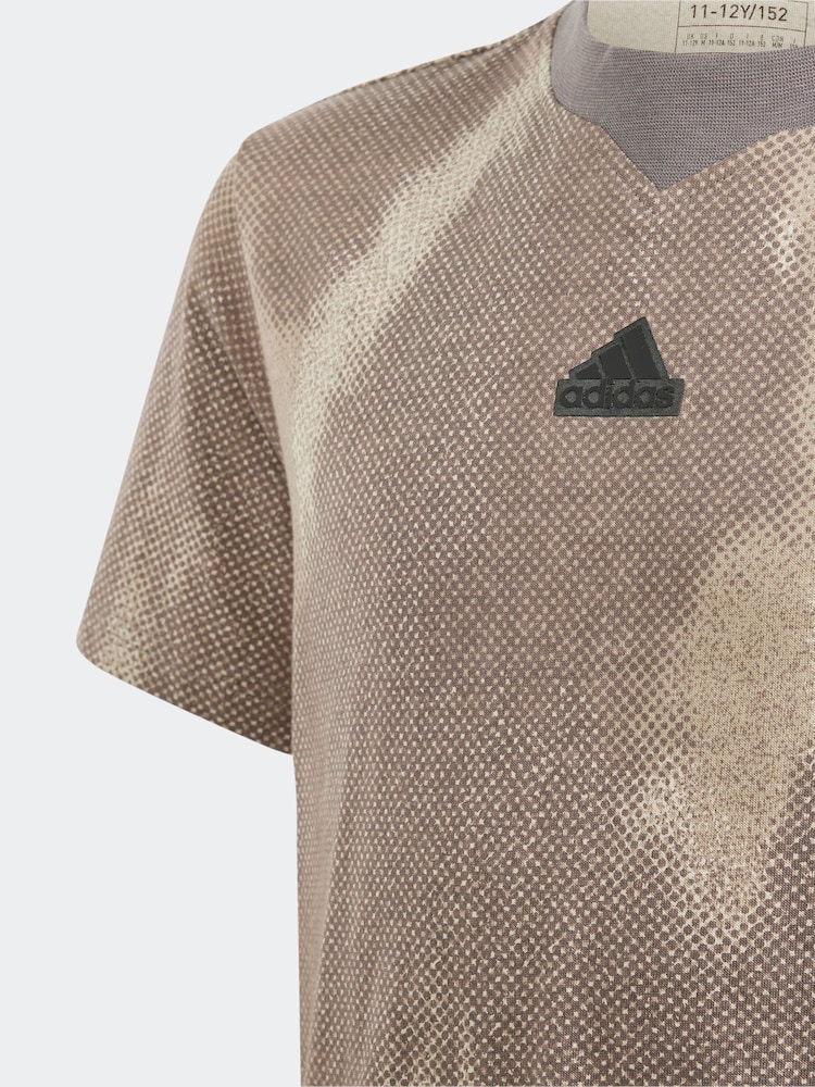 adidas Brown Kids Sportswear Future Icons Allover Print T-Shirt - Image 2 of 4