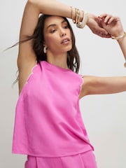 River Island Pink Sleeveless Scallop Edge Linen Look Top - Image 1 of 3