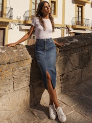Threadbare Mid Blue Petite Denim Midi Skirt - Image 3 of 4
