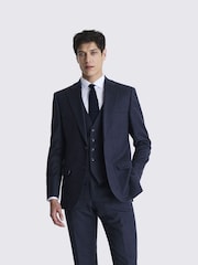 MOSS Navy Blue Tailored Fit Milled Check Suit Jacket - Image 1 of 8