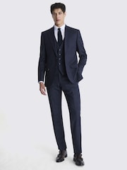 MOSS Navy Blue Tailored Fit Milled Check Suit Jacket - Image 4 of 8