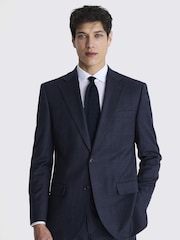 MOSS Navy Blue Tailored Fit Milled Check Suit Jacket - Image 5 of 8