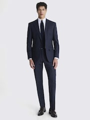MOSS Navy Blue Tailored Fit Milled Check Suit Jacket - Image 6 of 8