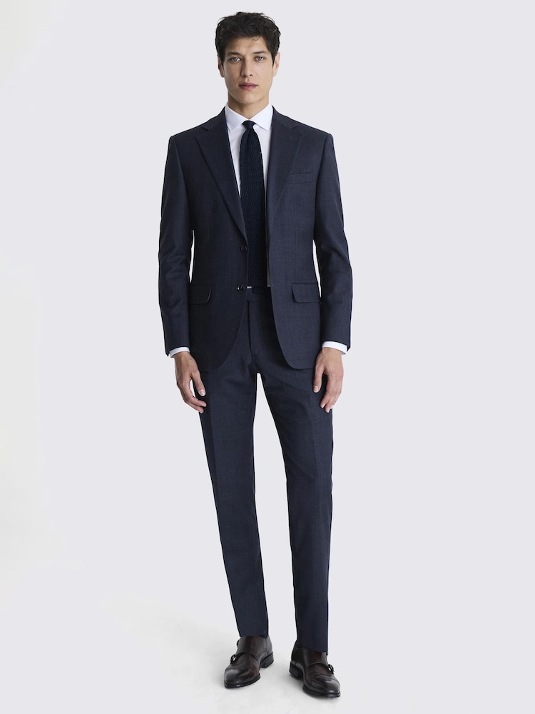 MOSS Navy Blue Tailored Fit Milled Check Suit Jacket - Image 6 of 8