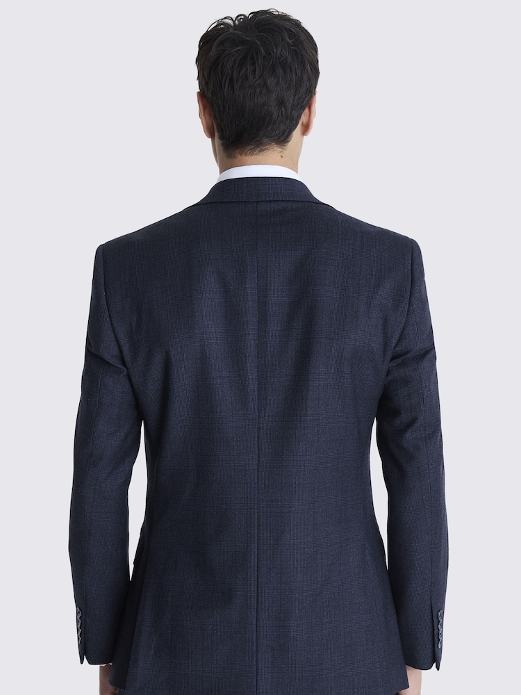 MOSS Navy Blue Tailored Fit Milled Check Suit Jacket - Image 7 of 8