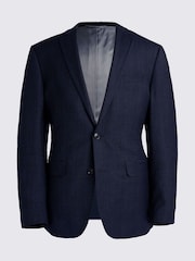 MOSS Navy Blue Tailored Fit Milled Check Suit Jacket - Image 8 of 8