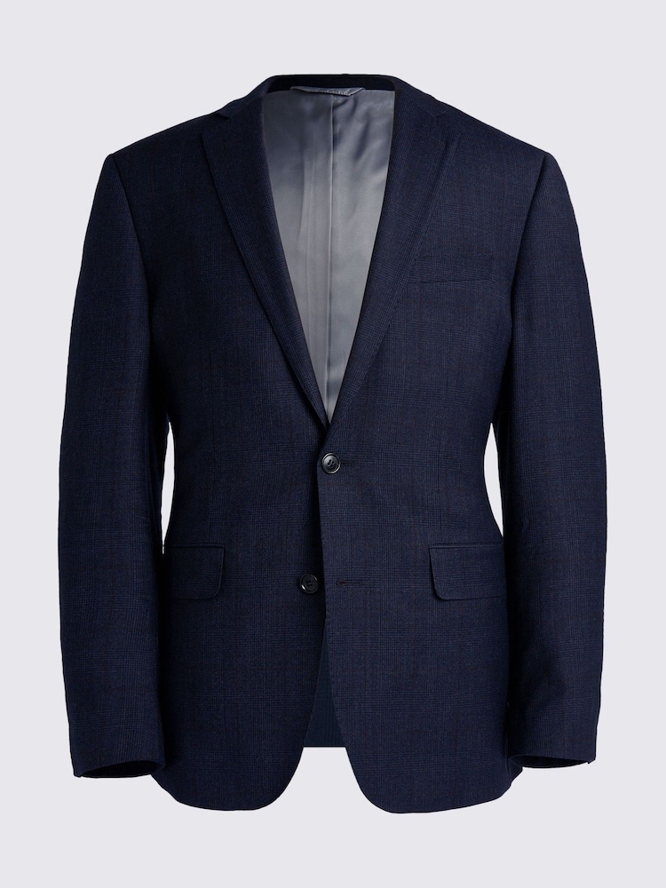 MOSS Navy Blue Tailored Fit Milled Check Suit Jacket - Image 8 of 8