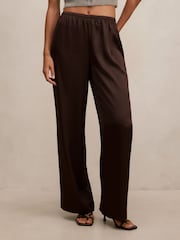 Forever New Brown Sara Satin Wide Leg Trousers - Image 1 of 5