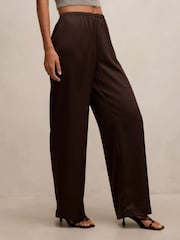 Forever New Brown Sara Satin Wide Leg Trousers - Image 4 of 5