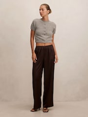 Forever New Brown Sara Satin Wide Leg Trousers - Image 5 of 5