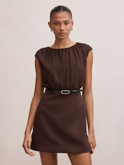 Forever New Brown Quinn Gathered Bodice Mini Dress - Image 1 of 5