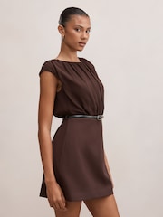 Forever New Brown Quinn Gathered Bodice Mini Dress - Image 4 of 5