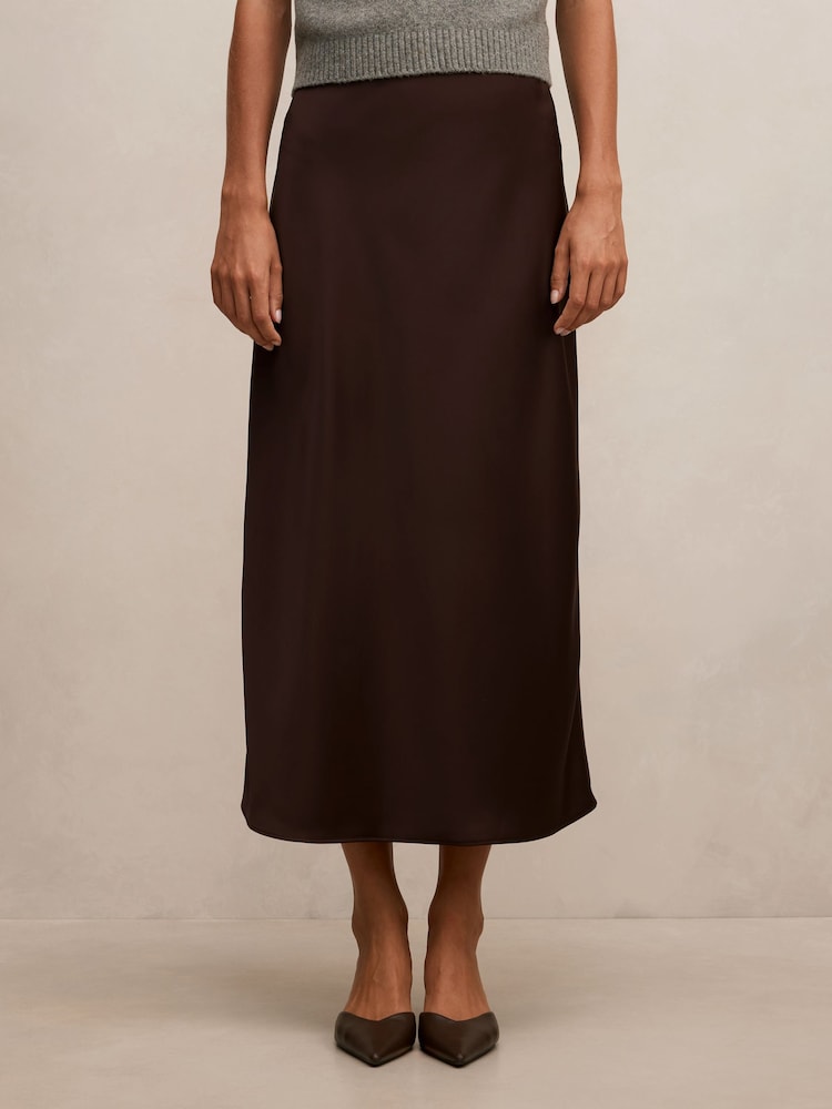 Forever New Brown Sally Satin Slip Skirt - Image 1 of 5 Forever New Brown Sally Satin Slip Skirt - Image 1 of 5
