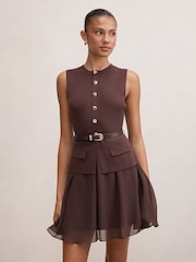 Forever New Brown Belle Woven Mix Mini Dress - Image 1 of 5