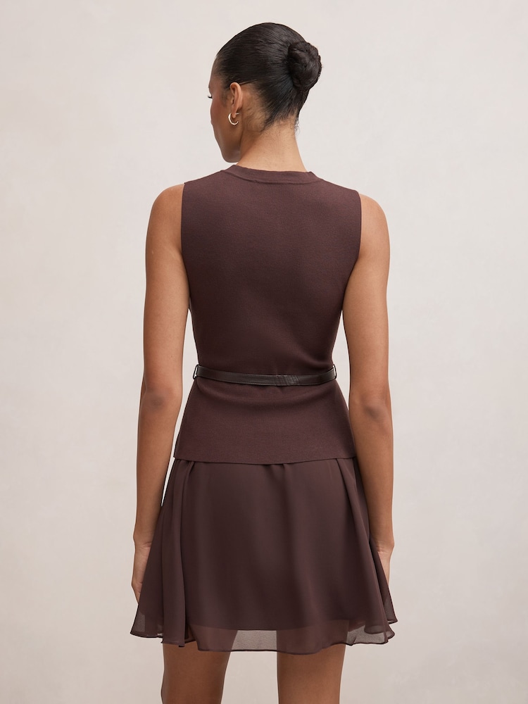Forever New Brown Belle Woven Mix Mini Dress - Image 2 of 5 Forever New Brown Belle Woven Mix Mini Dress - Image 2 of 5