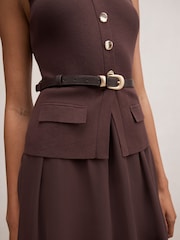 Forever New Brown Belle Woven Mix Mini Dress - Image 3 of 5