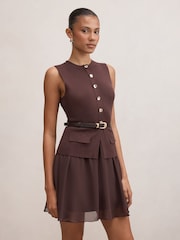 Forever New Brown Belle Woven Mix Mini Dress - Image 4 of 5
