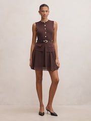 Forever New Brown Belle Woven Mix Mini Dress - Image 5 of 5