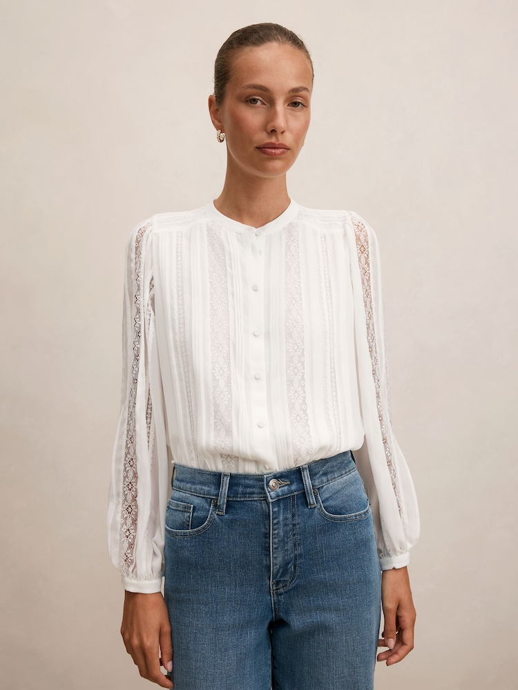 Forever New White Alexis Lace Trim Blouse - Image 1 of 5 Forever New White Alexis Lace Trim Blouse - Image 1 of 5