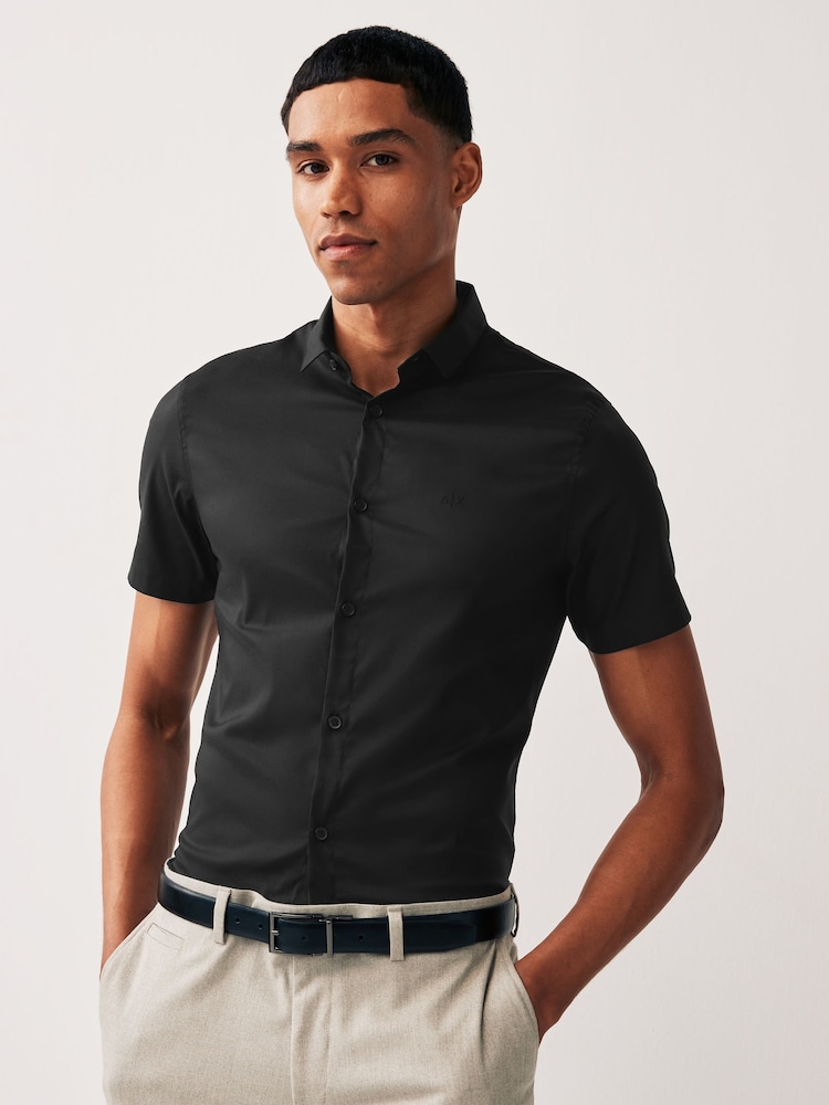 Armani Exchange Stretch Short Sleeve Black Shirt - Image 1 of 4