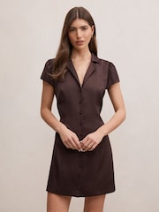 Forever New Brown Blair Satin Collared Mini Dress - Image 1 of 5