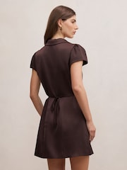 Forever New Brown Blair Satin Collared Mini Dress - Image 2 of 5