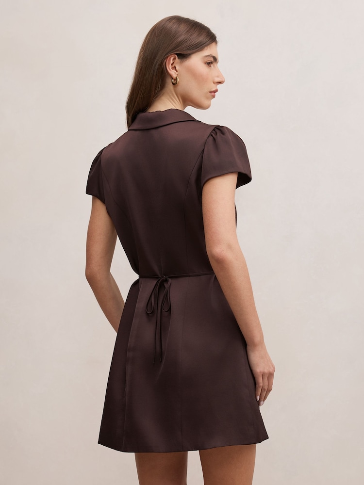 Forever New Brown Blair Satin Collared Mini Dress - Image 2 of 5 Forever New Brown Blair Satin Collared Mini Dress - Image 2 of 5