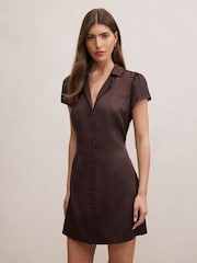 Forever New Brown Blair Satin Collared Mini Dress - Image 3 of 5