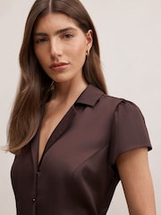 Forever New Brown Blair Satin Collared Mini Dress - Image 4 of 5