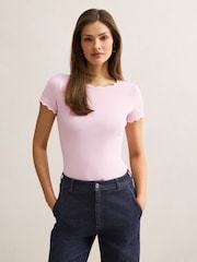 Forever New Pink Rebecca Scallop Trim T-Shirt - Image 1 of 5