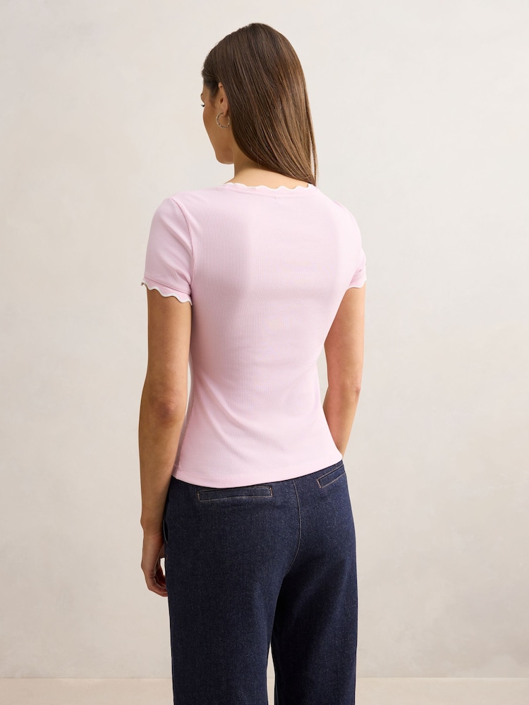 Forever New Pink Rebecca Scallop Trim T-Shirt - Image 2 of 5 Forever New Pink Rebecca Scallop Trim T-Shirt - Image 2 of 5