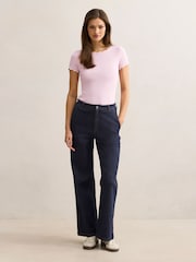 Forever New Pink Rebecca Scallop Trim T-Shirt - Image 3 of 5