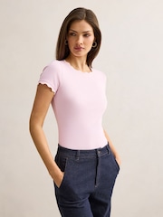 Forever New Pink Rebecca Scallop Trim T-Shirt - Image 4 of 5