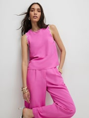 River Island Pink High Rise Scallop Edge Wide Leg Trousers with Contains Linen - Image 2 of 4