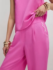 River Island Pink High Rise Scallop Edge Wide Leg Trousers with Contains Linen - Image 3 of 4