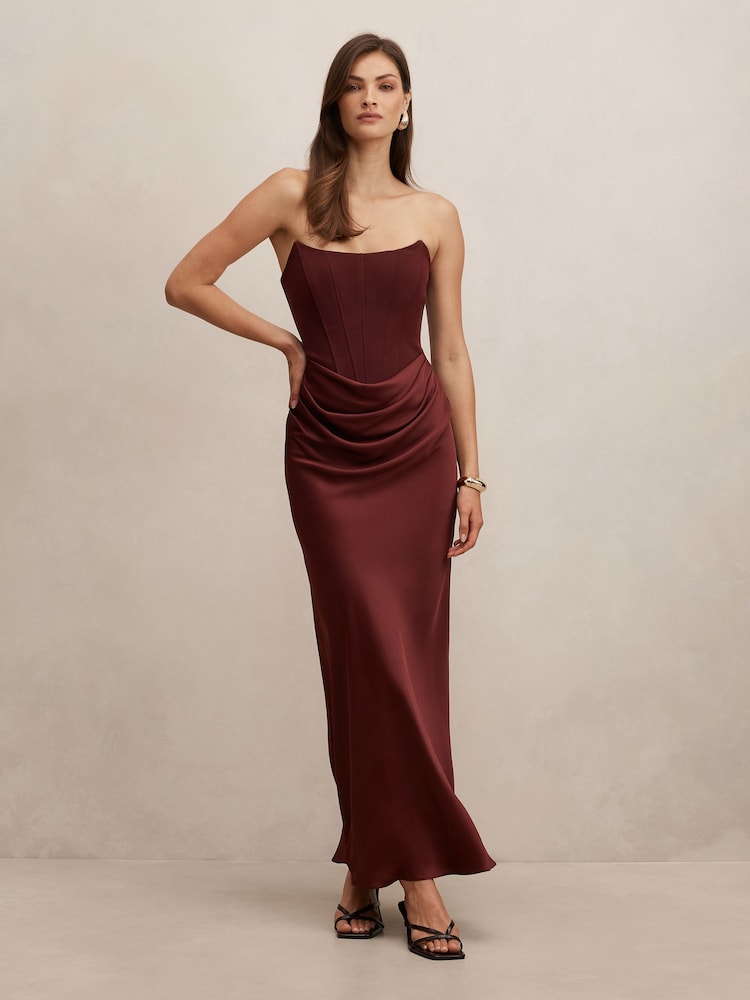 Forever New Red Isra Drape Strapless Maxi Dress - Image 1 of 4 Forever New Red Isra Drape Strapless Maxi Dress - Image 1 of 4