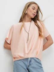 River Island Pink Short Sleeve Batwing Satin T-Shirt - Image 1 of 4