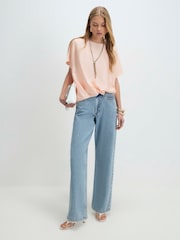 River Island Pink Short Sleeve Batwing Satin T-Shirt - Image 3 of 4