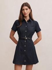 Forever New Blue Gigi Pleated Button Down Mini Dress - Image 1 of 5